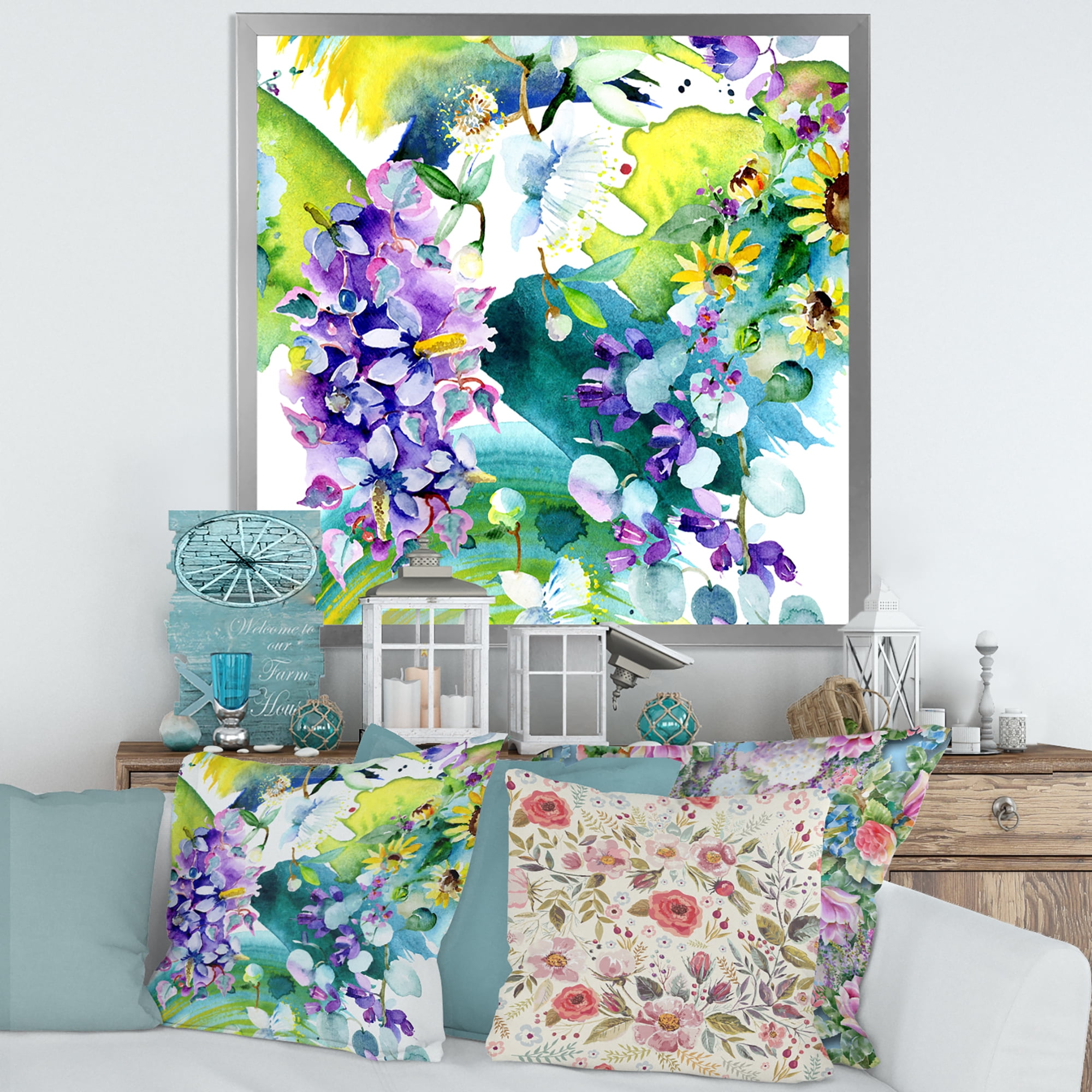 Designart 'Bouquet of Sunflowers and Wildflowers' Farmhouse Framed Art Print