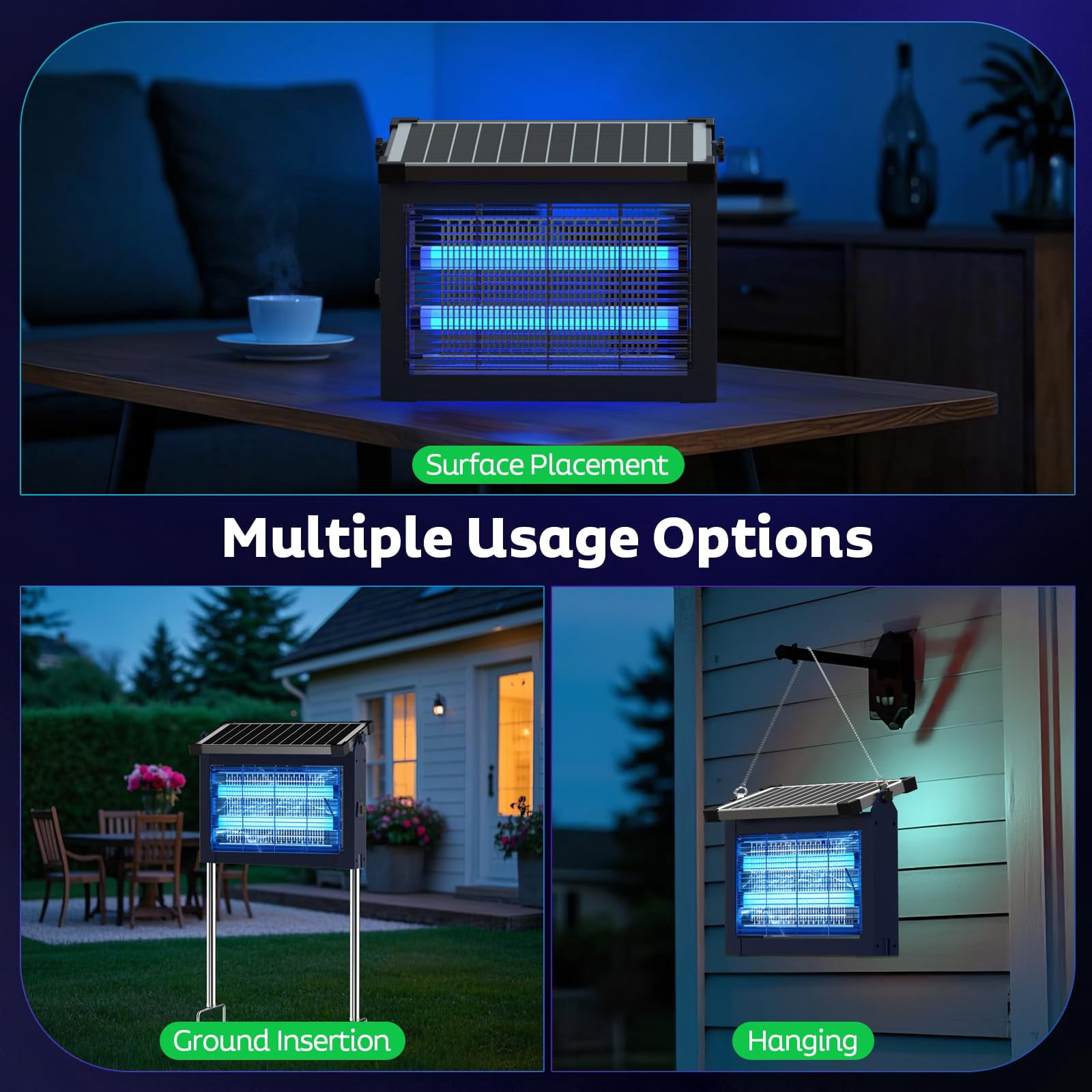 Solar Zapper Outdoor  Mosquito Waterproof Electric Fly Rechargeable Killer Lamp With 10w Panel 4500v Cordless For Backyard Patio Garden Rv Camping