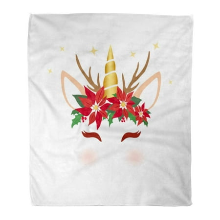 Fuzzy Christmas Blankets LADDKE Flannel Throw Blanket Christmas Unicorn Face Cute Character Graphic for Cartoon Reindeer Head Poinsettia Flower Holly 50x60 Inch Lightweight Cozy Plush Fluffy Warm Fuzzy Soft ()