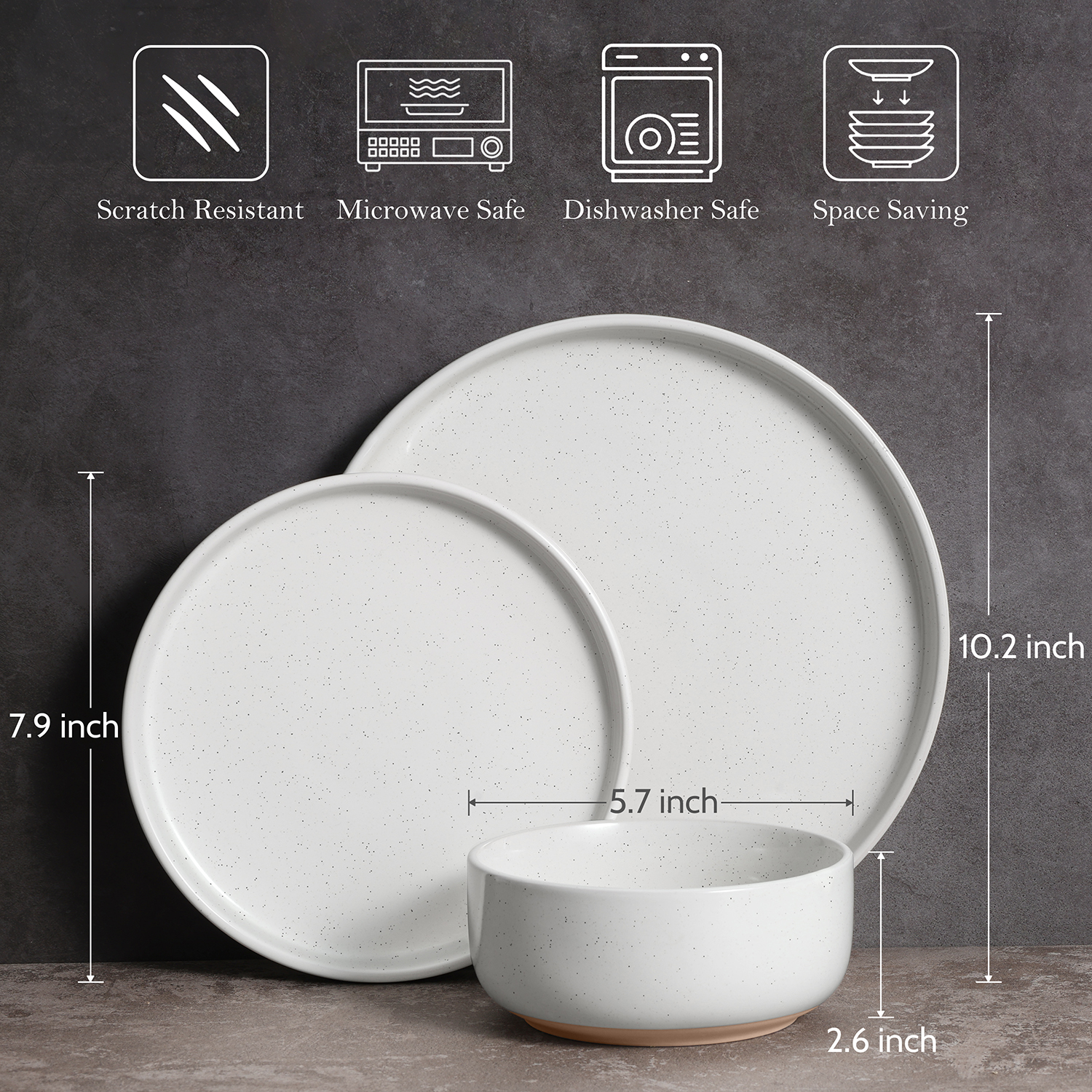 Vesteel 12-Piece Speckled Stoneware Dinnerware Set for 4 photo 5