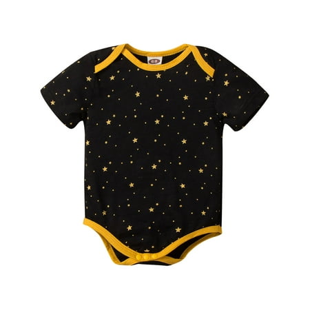 

nsendm One Month Old Baby Boy Outfit Toddler Kids Infant Girls Boys Cartoon Star Prints Short Sleeves Baby Boy Shirt Black 0-3 Months
