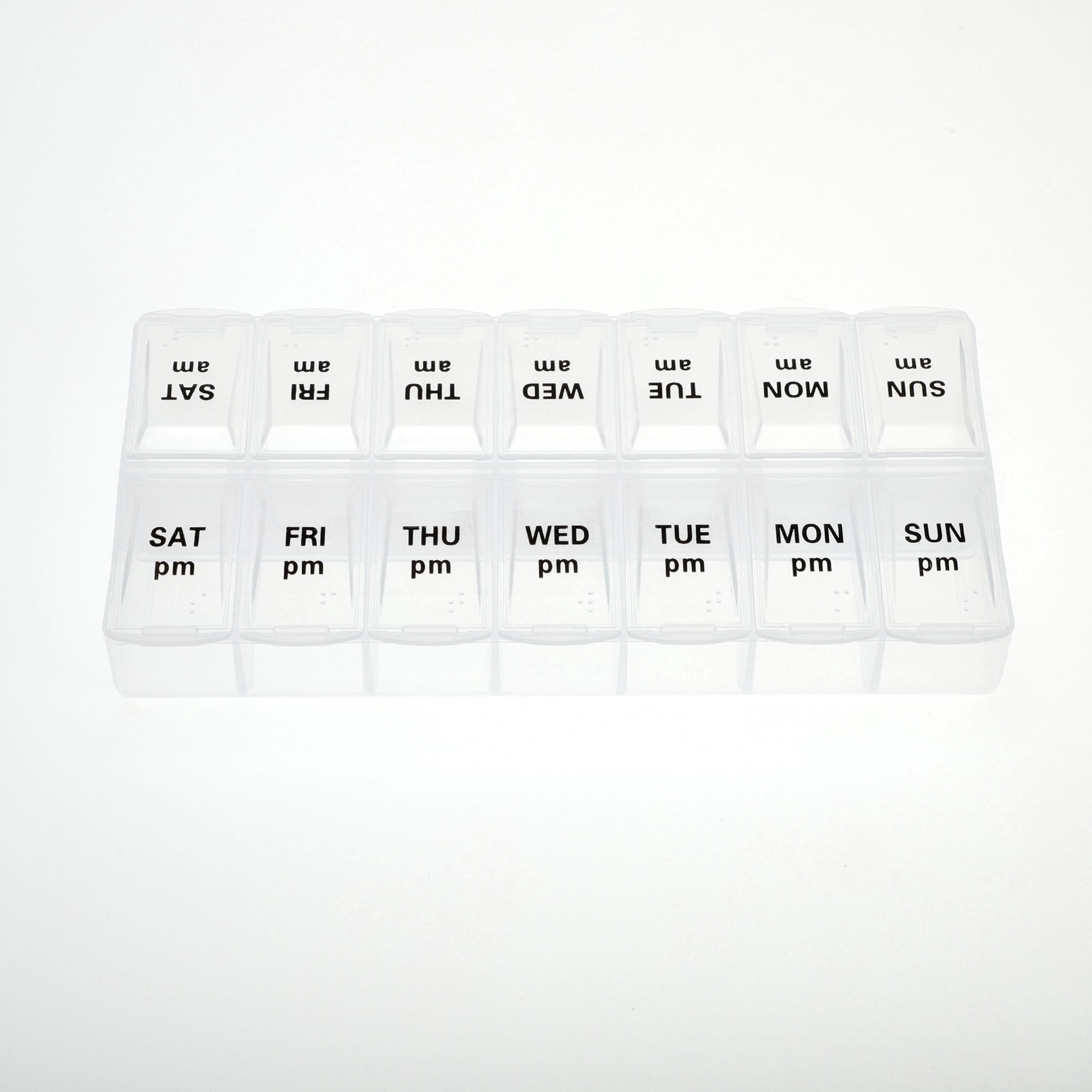 Unique Bargains Durable 14 Grids Double Row Pill Box for Travel 1 Pc Clear Large