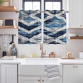 thumbnail image 2 of Blue Grey Geometric Kitchen Curtains Short 45 Inch Length, Vintage Shabby Chic Abstract Stripes Grommet Top Bedroom Living Room Curtains, Light Filtering Cafe Curtain Drapes 2 Panels Set 84''x45'', 2 of 9