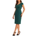 thumbnail image 4 of INSPIRE CHIC Vintage Sheath Dress for Women's V Neck Cap Sleeves Split Pencil Dresses S Green, 4 of 5