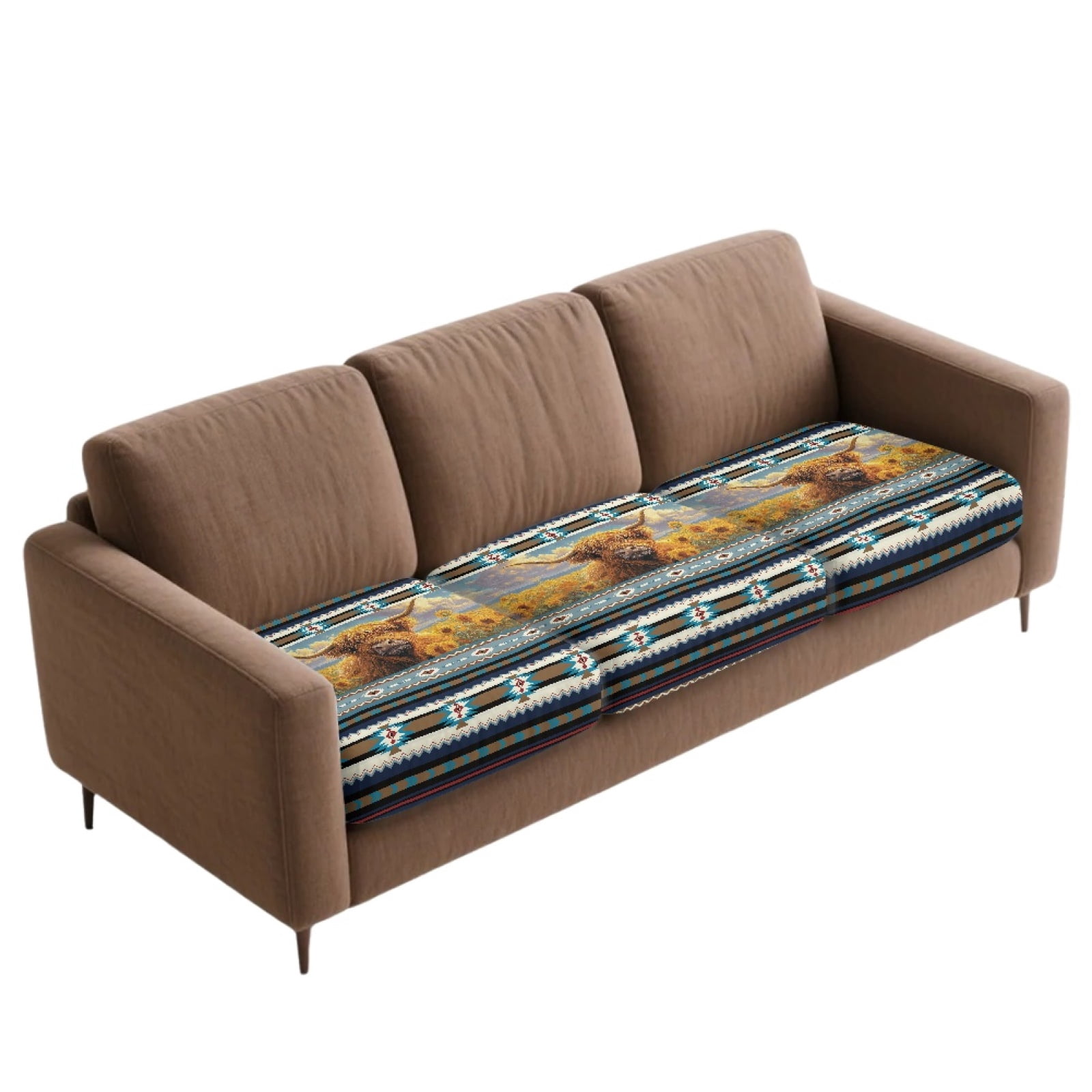 Xoenoiee Aztec Highland Cattle Sunflower Print 3 Pieces Couch Sofa Cushion Slipcover Elastic Chair RV Seat Covers Loveseat Sofa Furniture Protector Slip Cover for Living Room