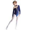 thumbnail image 3 of Hansber Gymnastic Leotard for Girls Shiny Rhinestones Ballet Mesh Splice Long Sleeve Figure Skating Navy Blue 16, 3 of 7