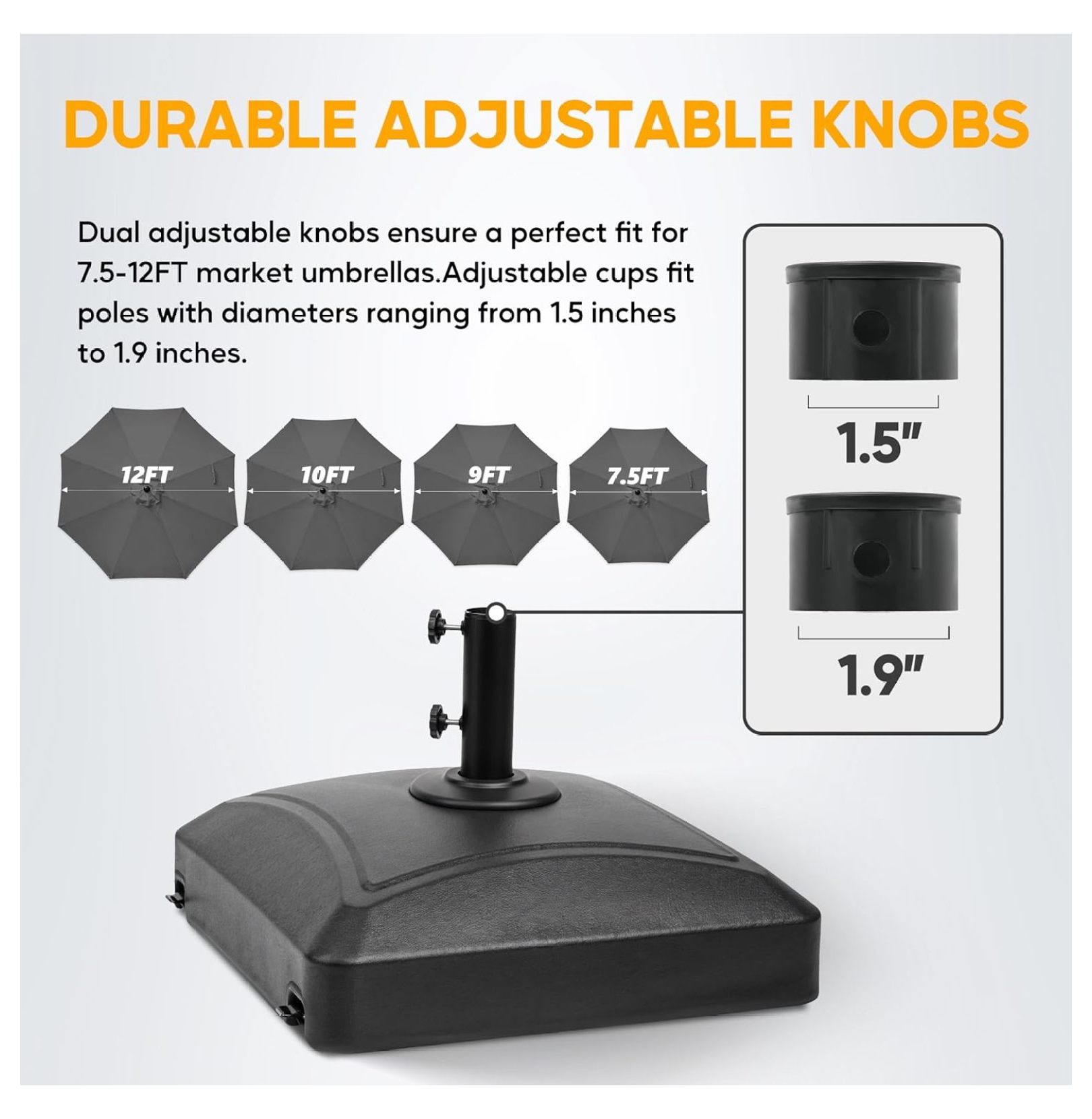 125lb Capacity Fillable Mobile Umbrella Base Heavy Duty Square Stand for Outdoor with 4 Wheels for Patio, Deck, Poolside, Black