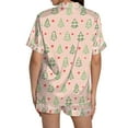 thumbnail image 5 of Womens Pajama Sets 2 Piece Christmas Short Sleeve Sleepwear Graphic Printed Cute Buttons Tops Shorts Silk Satin Pajama Set, 5 of 5
