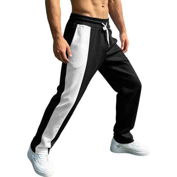 OIOLOYJM Men’s Striped Sweatpants Relaxed Fit Drawstring Waist Straight Leg Casual Soft Comfortable Athletic Track Pants Fashion Outdoor Running Workout Joggers Black L
