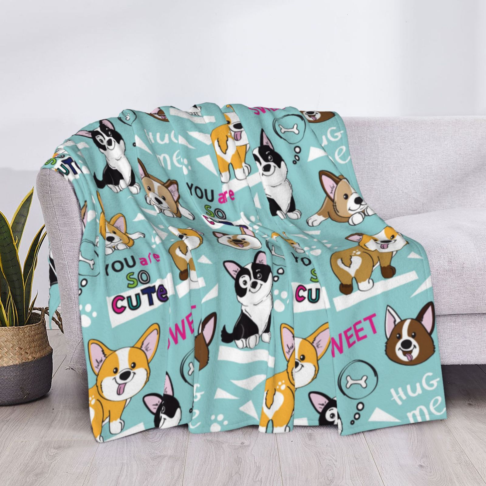 Throw Blanket for Couch - Dogs Soft Comfy Lightweight Cozy Warm Throw Blanket, Fuzzy Plush Flannel Blanket & Throws for Sofa and Bed All Season