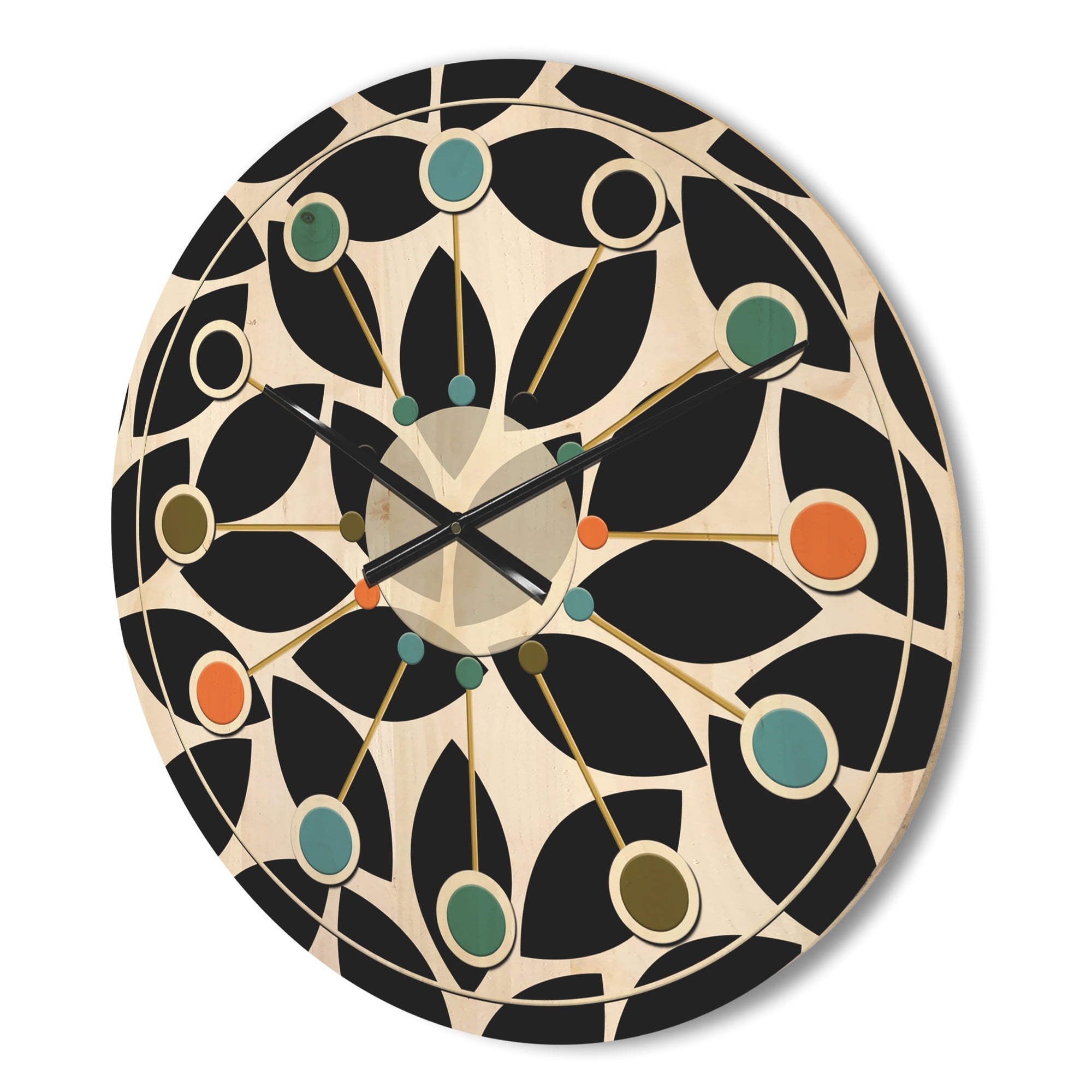 Designart 'Black and White Geometric Pattern XII' Mid-Century Modern Wood Wall Clock
