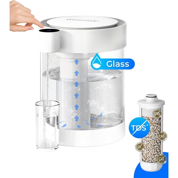 Restored Waterdrop 22-Cup Glass Water Filter Dispenser, Large Countertop Water Filtration System, with 1 Filter (Refurbished)