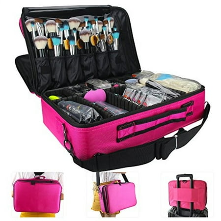 Monstina Large Capacity Makeup Case 3 Layers Cosmetic Organizer Brush Bag Train Artist Box For Hair Curler Straightener