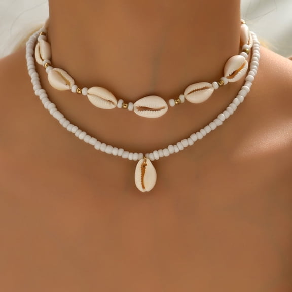 Shell Necklace for Women Seashell Beach Beaded Adjustable for Jewelry