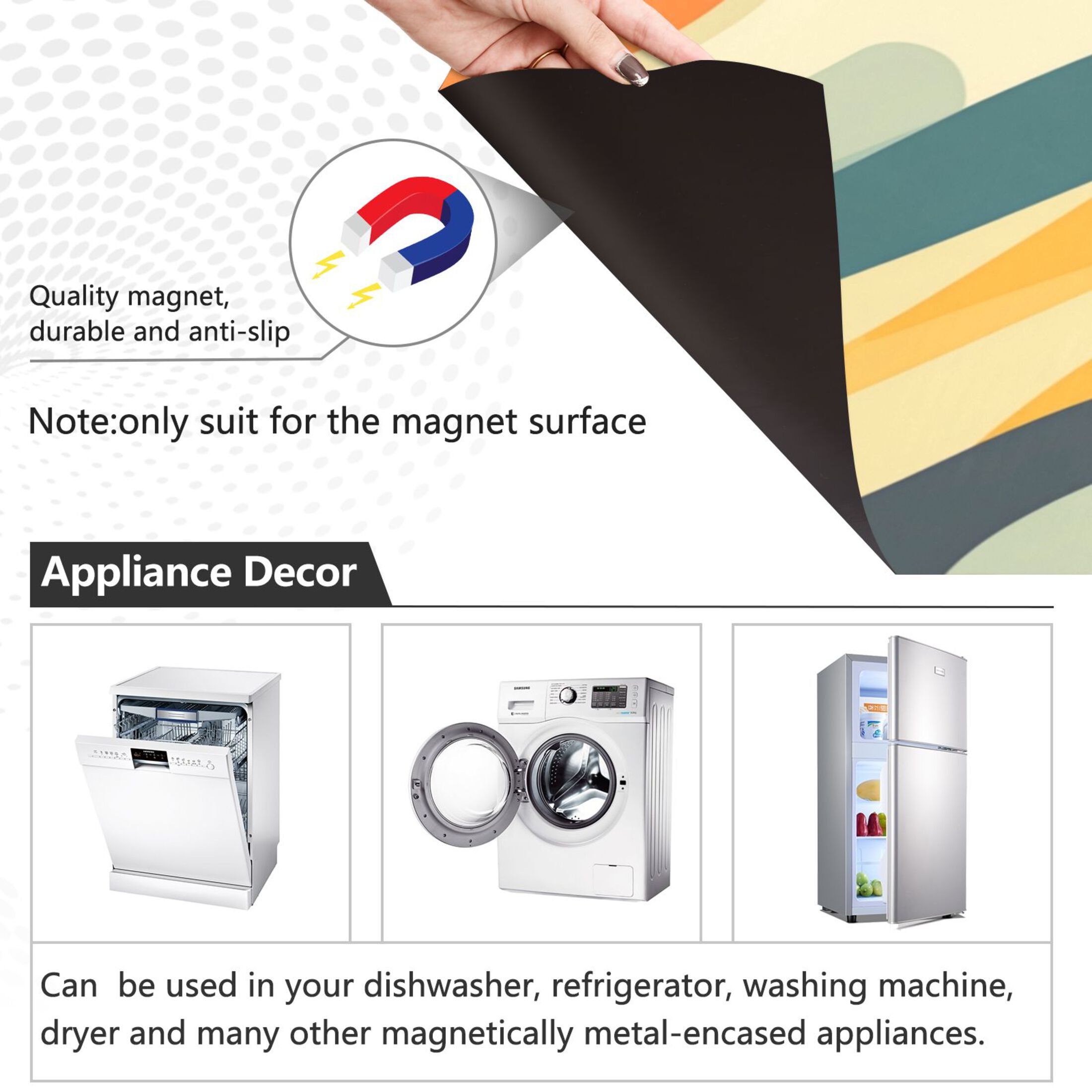 Dishwasher Magnetic Sticker 23x26 Inch Refrigerator Magnetic Sticker Washing Machine Magnetic Sticker Kitchen Panel Magnetic Sticker Home Decor Pretty Colorful Stripes