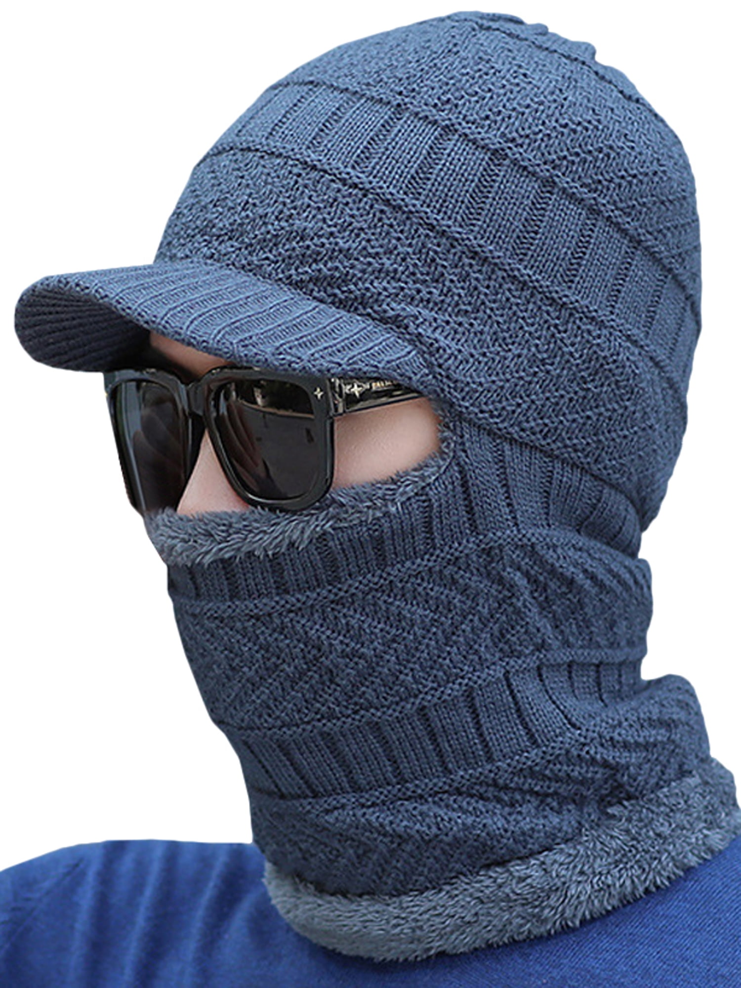 Lallc - Men's Knitted Full Hats Winter Snow Face Cover Scarf Outdoor