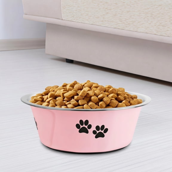 Stainless Steel Dog Bowls, Nonslip Rubber Bottom No Spill Proof Skid Metal Insulated Dog Bowls for Large Medium Small Breed Dogs (Pink, 3.6 Cups/29 OZ)