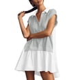 thumbnail image 2 of Summer Short Sleeve Womens Sweatshirt Dresses V Casual Oversized Patchwork Mini Dress, 2 of 6