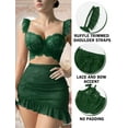 thumbnail image 4 of Ausing Lingerie Set for Women 3Pcs Bra and Panty with Mini Skirt Contrast Lace Mesh Ruffle Hem Chemise Sleepwear Date Night Outfits Green 2XL, 4 of 7