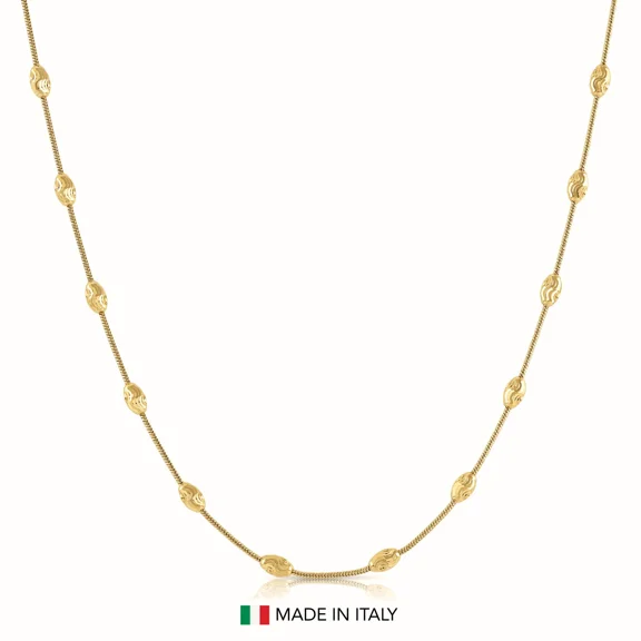 Tilo Jewelry Yellow Gold Plated Solid 925 Sterling Silver Diamond-Cut Oval-Shaped Beaded Station Chain Necklace with Secure Lobster Lock | 18 Inch | Everyday Necklace for Women, Men, Unisex