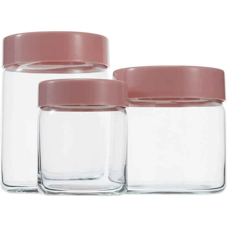 Glass Mason Storage Jar Set with Lids, Canister with Wide Mouth Plastic Screw Lid for Kitchen Bathroom Pantry Storage, Dry Food, Dense Liquids, 3