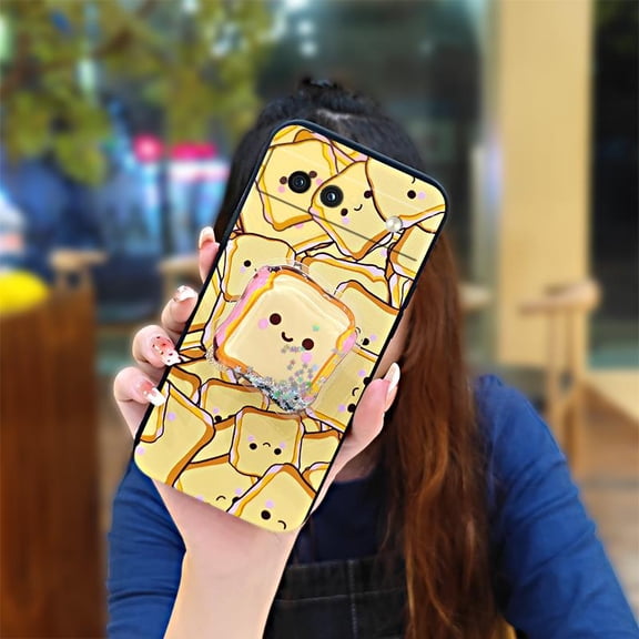 LYM-Phone Case For Google Pixel 8A, Cartoon Glitter Phone lens protection Skin feel silicone Durable Kickstand Cute Soft Case protective Waterproof Simplicity Quicksand Back Cover TPU