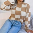 thumbnail image 4 of Lastesso Womens Plaid Color Block Tops Sweater Crew Neck Loose Fit Fashion Blouse Comfort Fall Clothing, 4 of 8