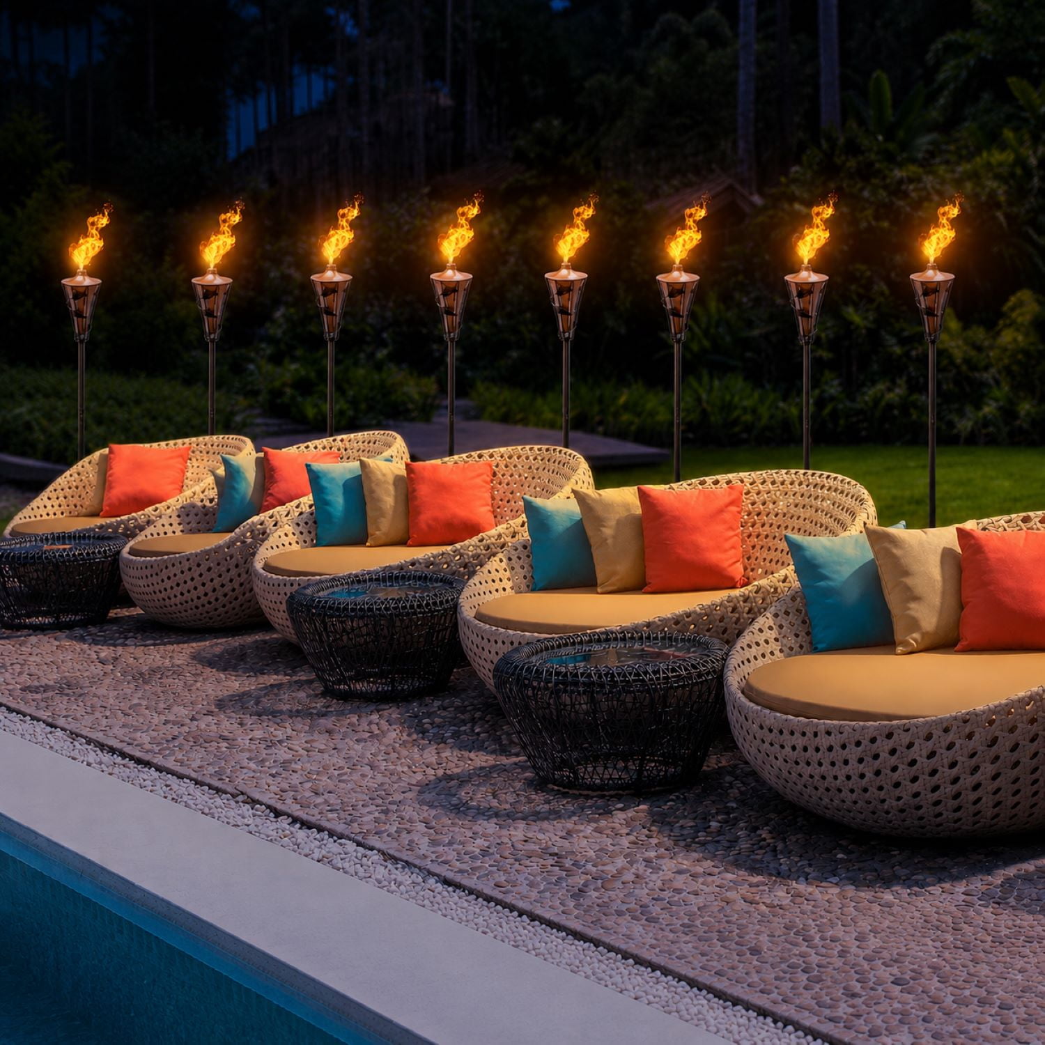 Matney Outdoor Metal Patio Torches with Fiberglass Wicks & Snuffer Caps, 8-Pack