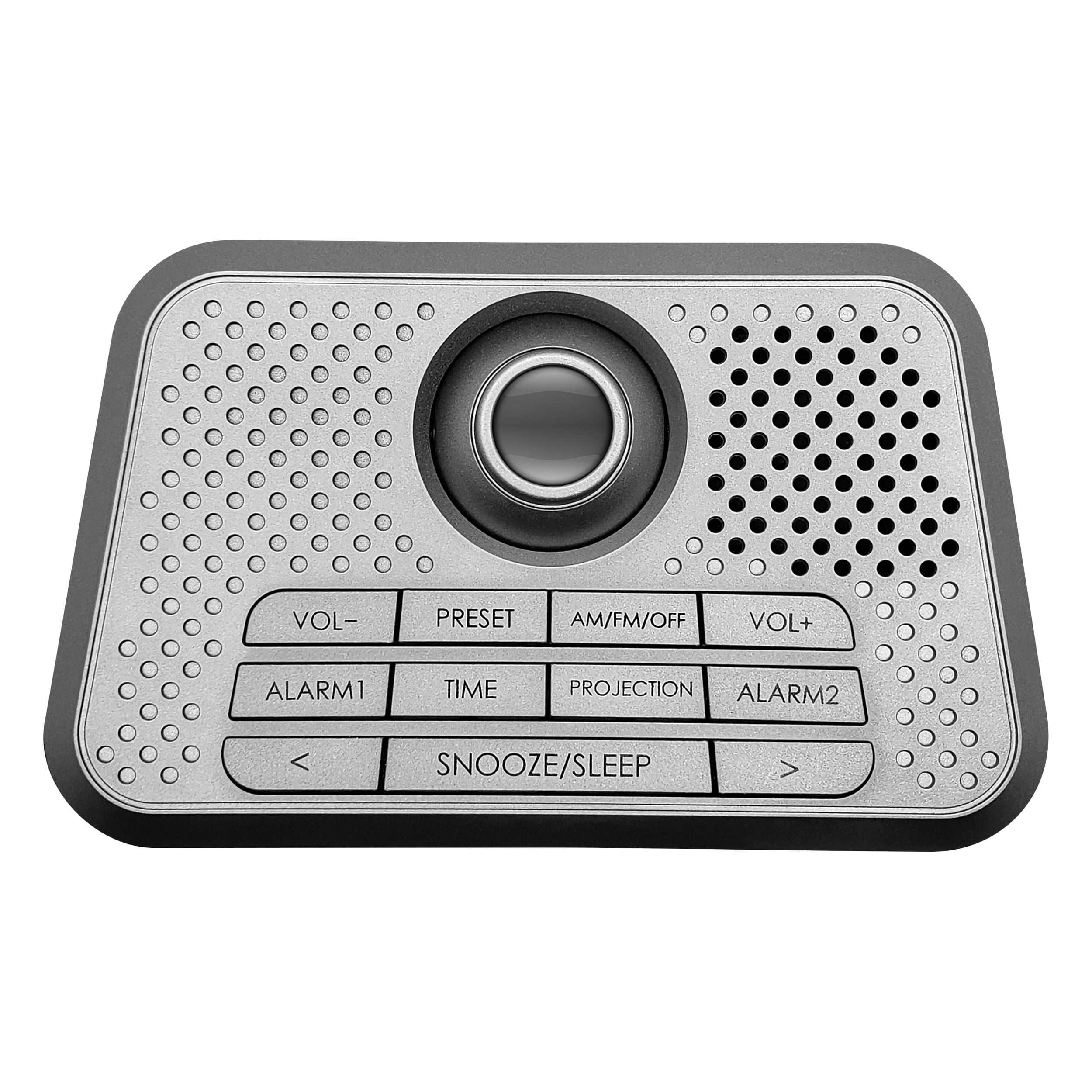 NELSONIC AM/FM Projection Dual Alarm Clock Radio, Black and Silver with Green LED Display