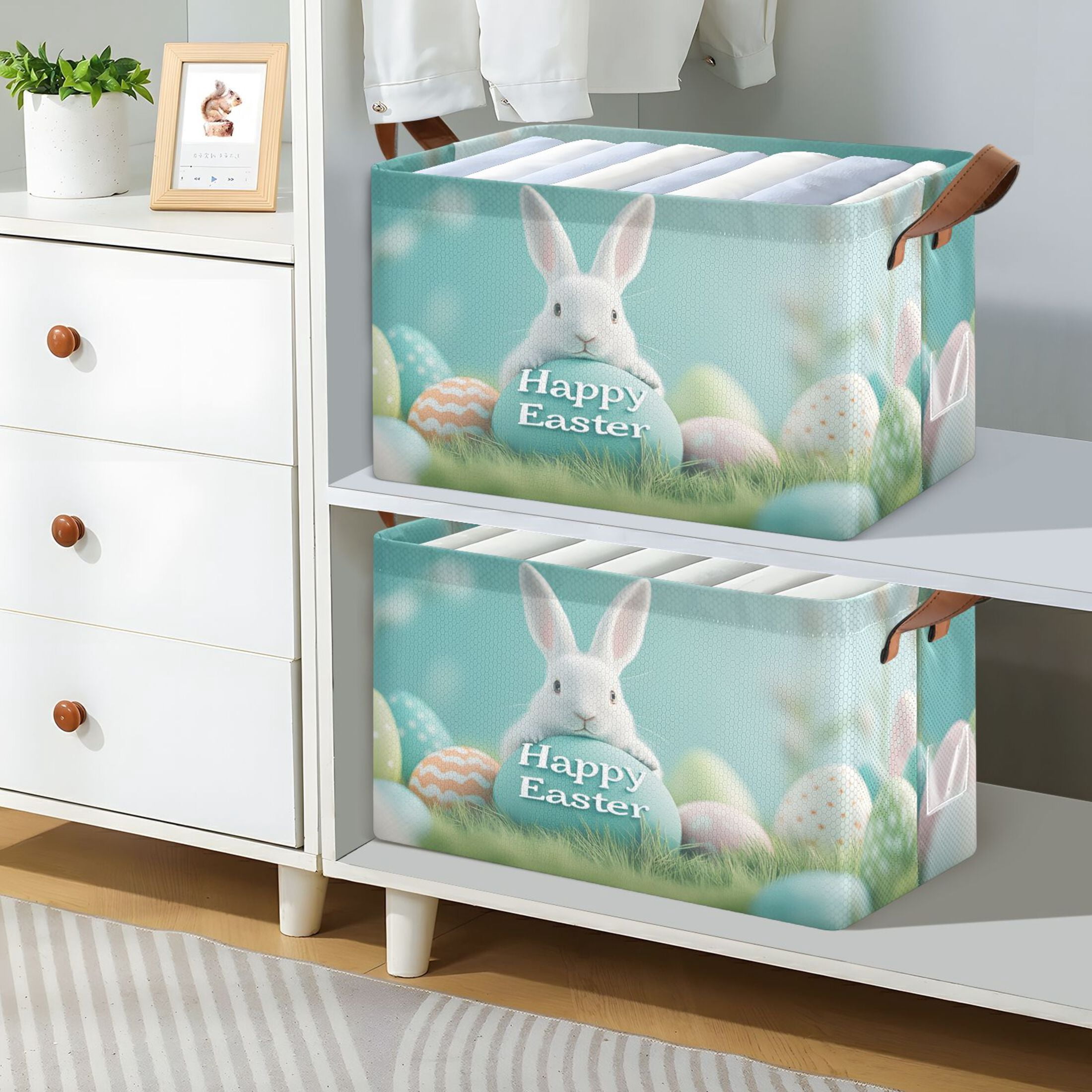Ryvnso Cute Easter Rabbit Storage Bins Large Basket Foldable Cube Toys Organizer with Handles 2 PCs