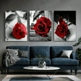 thumbnail image 3 of 3 Pieces Frameless Canvas Painting Wrapped Canvas, Printed on Canvas-Red Rose Black and White Flower Design Wrapped Canvas Living Room Decoration, Bedroom, Hallway, 3 of 9