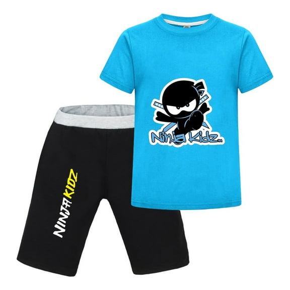 Cartoon Ninja Kidz Boys Outfit Set – Short Sleeve T-Shirt and Shorts Summer Clothing for Children