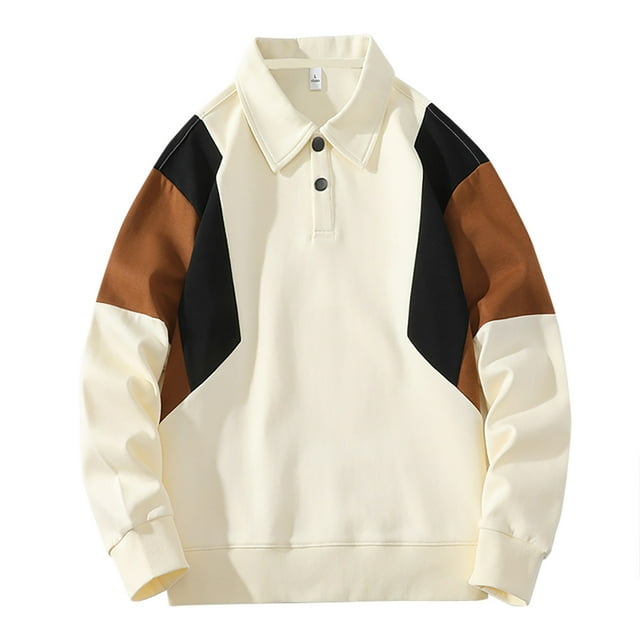 cfhntfmh Oversized Sweatshirt for Men Plus Size Loose Long Sleeve Buttons Collared Pullover Shirts Casual Color Block Tops