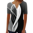 thumbnail image 2 of LSLJS T-Shirts pour Femmes Mode Décontractée Col Rond Plissé Couleur Unie Bouton Haut Blouse, 2 of 5