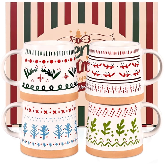 Gingprous Set of 4 Elf Christmas Coffee Mugs Set, Ceramic Christmas Mug, Festive Elf Mugs, Family Gifts for Christmas