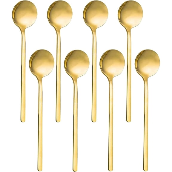 8-Piece Espresso Spoons, Demitasse Spoon Set for Sugar Dessert Cake Ice Cream Soup Antipasto Cappuccino Coffee Teaspoons, Stainless Steel, 6.69 inch, Gold