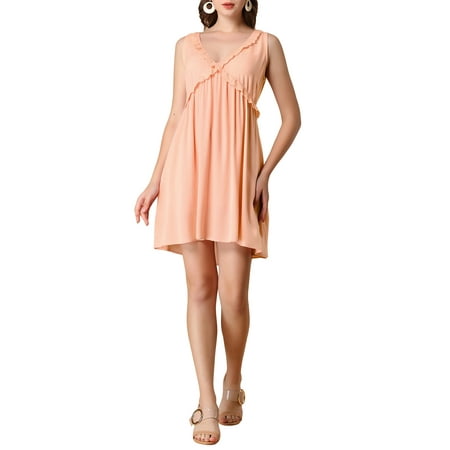 

Allegra K Women s V Neck Lace Trim Pajamas Sleeveless Nightgown Sleepwear Dress