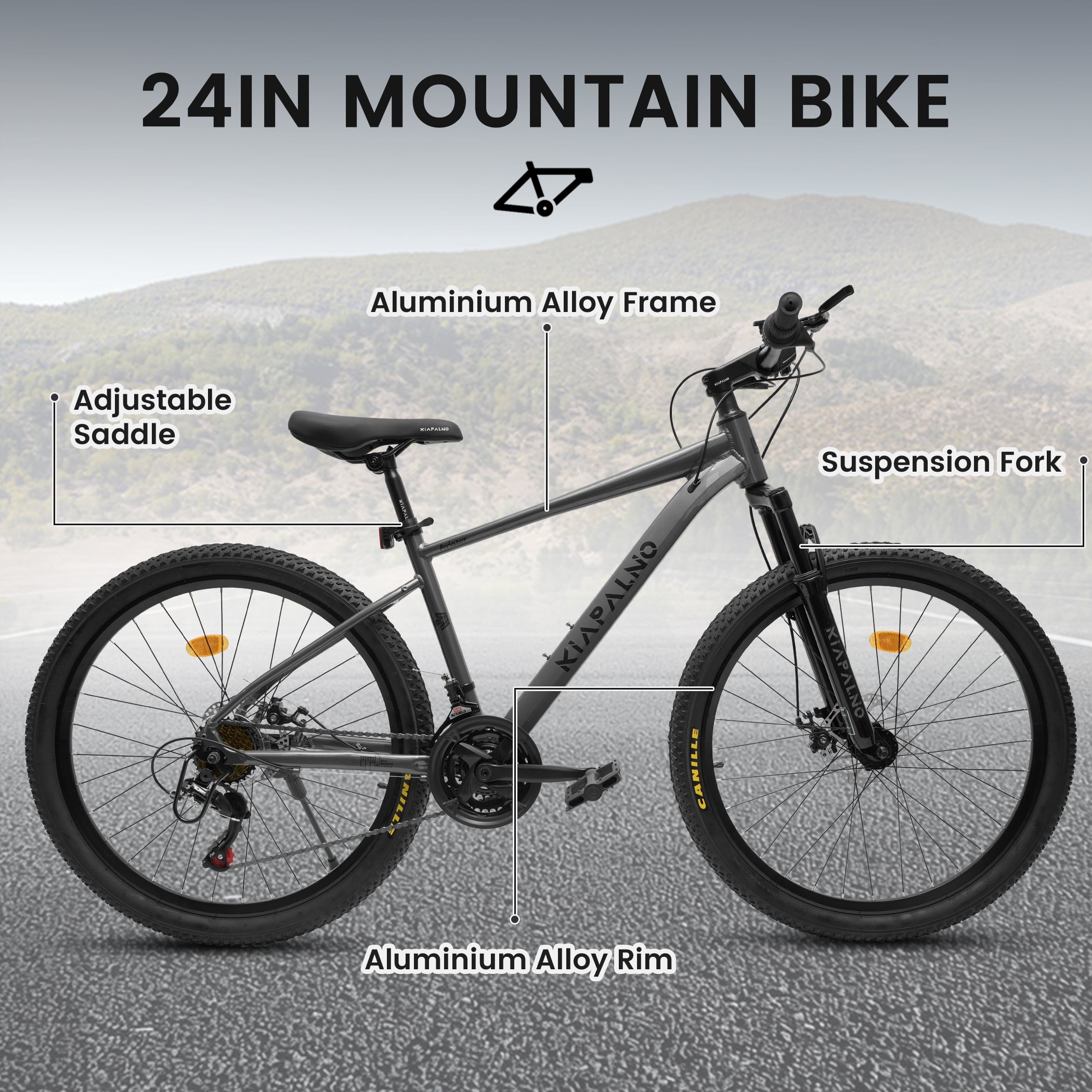 Ambifirner 24/26 Inch Adult Mountain Bicycle with 21 Speeds, Front Suspension, Steel Frame, Disc Brake, Off-Road MTB for Men Sports, Outdoors Bike