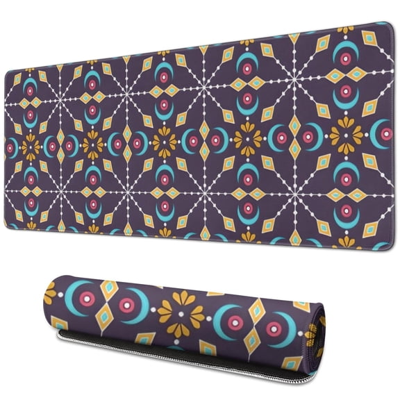 Long Mouse Pads for Desk,Multicolor Ethnic Geometric Pattern Desk Mats on Top Of Desks, Desk Mouse Pad Extra Large with 3mm Non-Slip Base and Stitched Edge for Gaming,Office,Work,Home 31.5"x11.8"