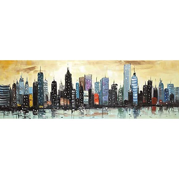 BEGIN DECO MAISON - HOME DECOR Yellow and Blue City Skyscrapers Wrapped Canvas, 20 X 60, Yellow & Blue