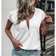 thumbnail image 4 of Camisa de encaje con cremallera de manga corta,Blusa de encaje con cremallera de manga corta con cuello en V con cremallera para mujer Top de manga corta de encaje con cuello en V Ultra sensible, 4 of 6
