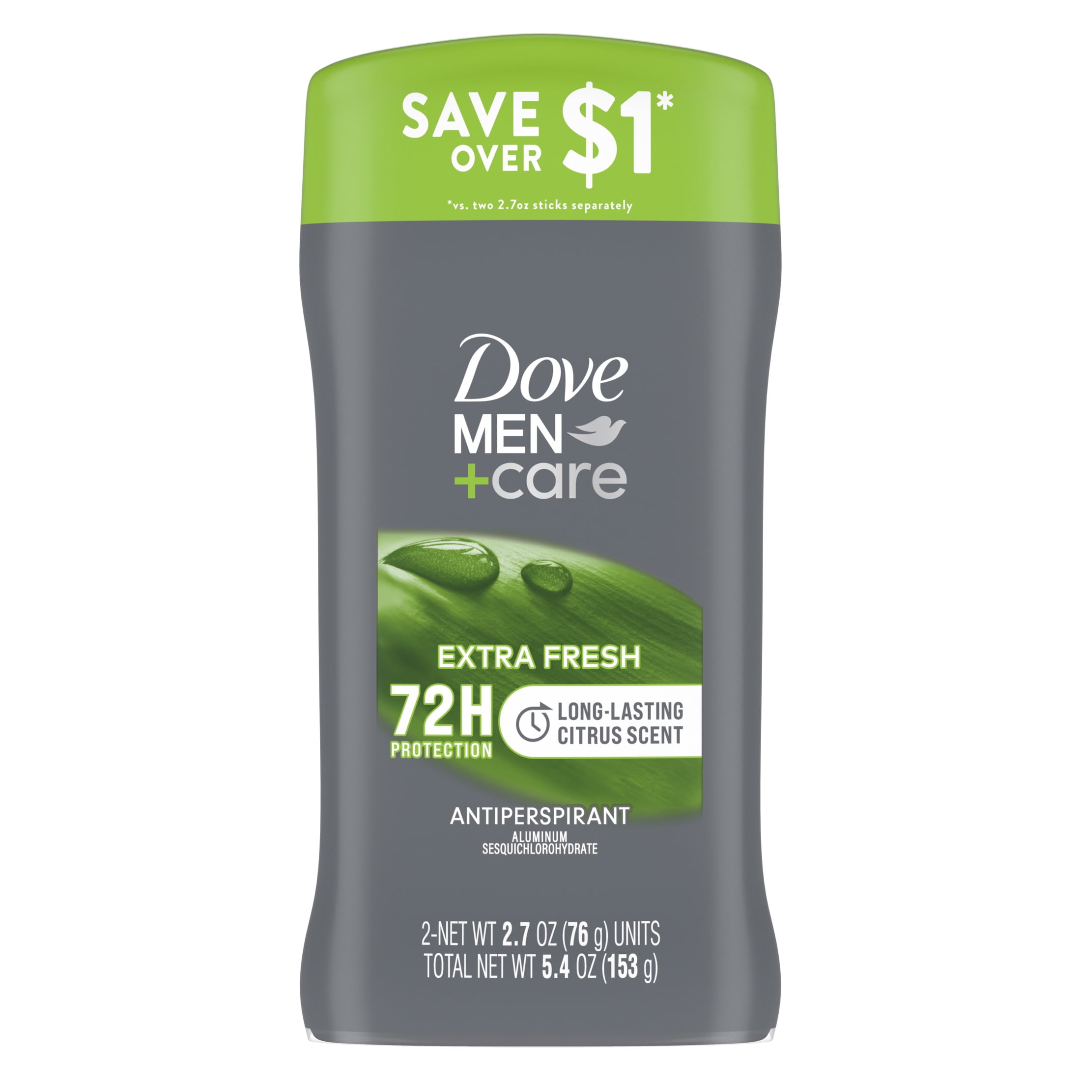 Dove Men+Care 72H Antiperspirant Deodorant Stick Extra Fresh, 2.7 oz, Twin Pack