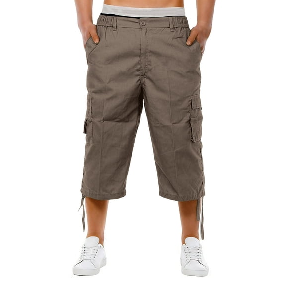 KyCheLot Mens Capris Summer Casual Cargo Pants Below Knee Drawstring Hem Capri Pants Hiking Work Outdoor