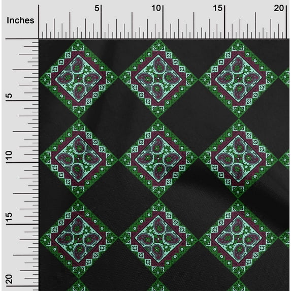 oneOone Viscose Chiffon Green Fabric Geometric & Paisley Block Quilting Supplies Print Sewing Fabric By The Yard 42 Inch Wide