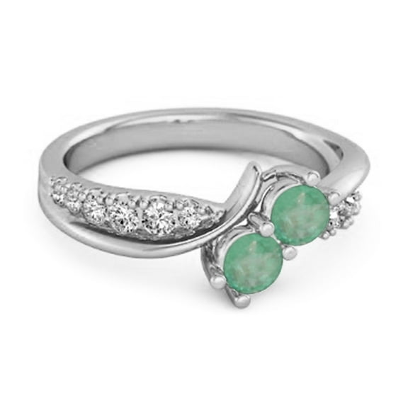Round Emerald Two Stone Swirl 925 Sterling Silver Anniversary Women Valentines Day Gifts Ring