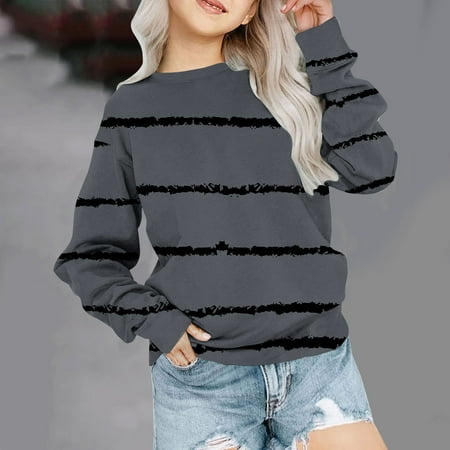

YYYTop Crew Neck Sweatshirts Girls Birthday Gifts for Girls Girls Crewneck Oversized Sweatshirt Kids Fashion Long Sleeve Pullover Tops 1-12 Years Kids Fall Winter Basic Tops Sweatshirts Under $10