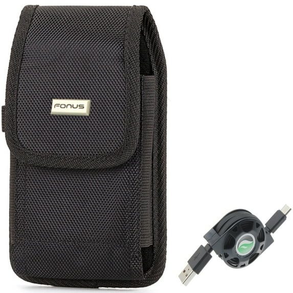 USB-C Cable w Case Belt Clip for Samsung Galaxy A73 5G,A53 5G,A33 5G,A13 5G,A03s Phones - Retractable Type-C Charger Power, Rugged Holster Canvas Cover