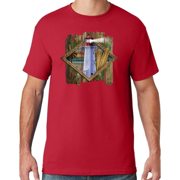 Mens Manu Bay Surf Company SURF LIGHTHOUSE T-shirt, Small True Red