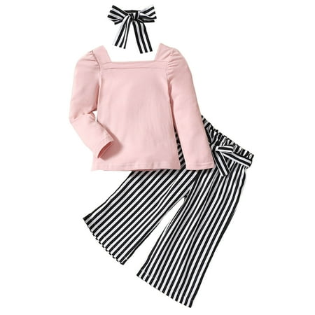 

XJDJHC Baby Girl Clothes Kids Toddler Girls Spring Summer Striped Long Sleeve Tops Pants Headbands 3PC Outfits Clothes Fashion Streetwear 4-5 Years