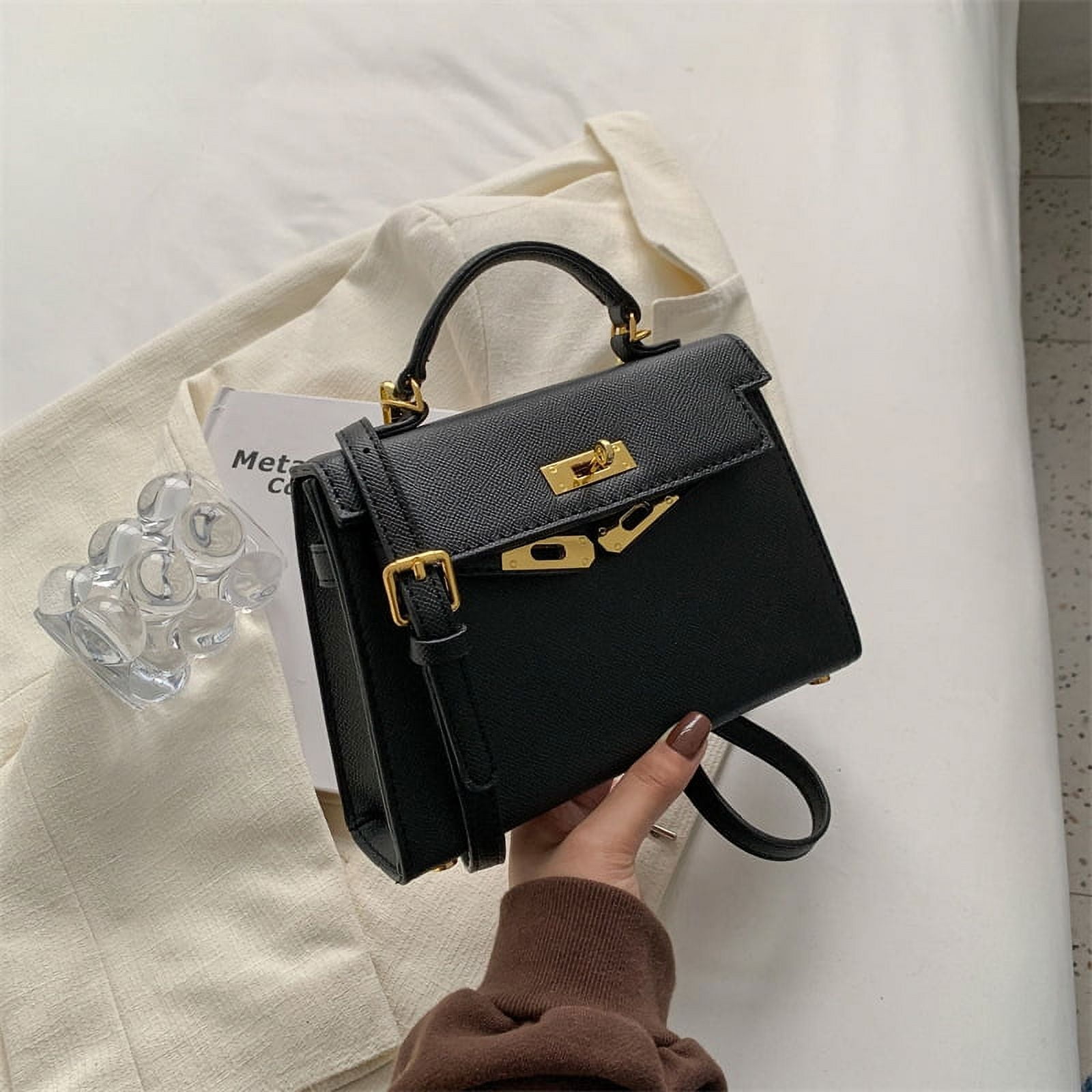 Black Leather Inspired Mini Kelly Bag
